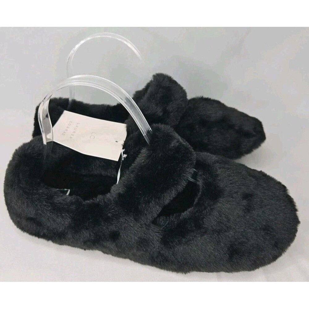Lauren Conrad Black Faux Fur Bootie Slippers, Size 7/8